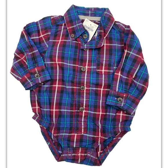 OshKosh B'gosh Other - OshKosh B'gosh Boys Button-Front Plaid Bodysuit 6 Month Long Sleeve 100% Cotton